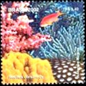 Selo postal do Brasil de 2002 Peixes Tropicais e Corais M