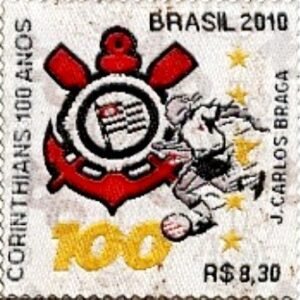 Selo postal do Brasil de 2010 Centenário do Sport Club Corinthians Paulista M Tecido