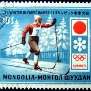 Selo postal da Mongólia de 1972 Cross-country skiers