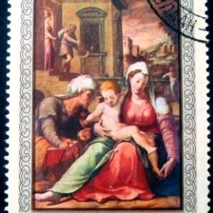 Selo postal da Mongólia de 1968 Madonna and child