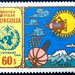 Selo postal da Mongólia de 1973 Weather Satellite and ground station