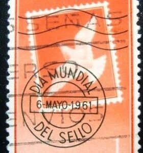 Selo postal da Espanha de 1961 World Stamp Day