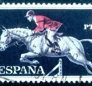 Selo postal da Espanha de 1960 Horse Jumping
