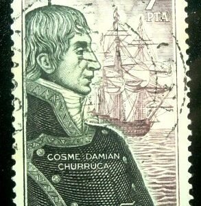 Selo postal da Espanha de 1976 Cosme Damián Churruca