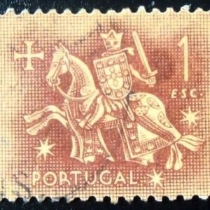 Selo postal de Portugal de 1953 Knight on horseback 1$