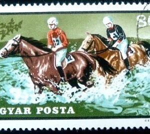 Selo postal da Hungria de 1971 Horses fording river
