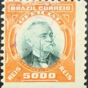 Selo postal oficial de 1906 Afonso Penna 5000 rs