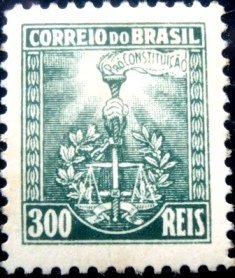 Selo Postal do Brasil de 1932 Símbolo da Constituição M