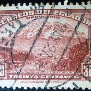 Selo postal do Equador de 1942 Chimborazo Volcano