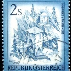 Selo postal da Áustria de 1974 Alte Innbrücke near Finstermünz