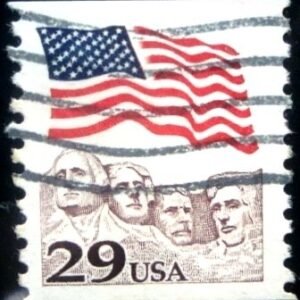 Selo postal dos Estados Unidos de 1991 Flag Over Mt. Rushmore