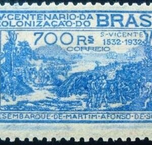 Selo postal do Brasil de 1932 Desembarque de Martim A. de Souza N