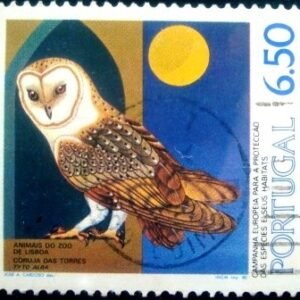Selo postal de Portugal de 1980 Western Barn Owl