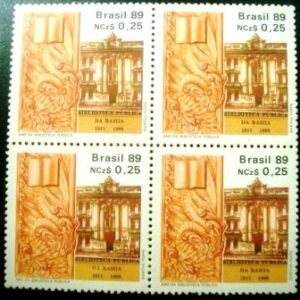 Quadra de selos postais do Brasil de 1989 Biblioteca Pública N QD