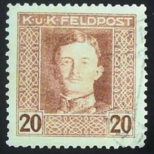 Selo postal da Áustria de 1917 Emperor Karl I 20