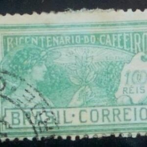 Selo postal do Brasil de 1928 Plantio Café 100