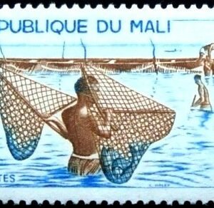 Selo postal do Mali de 1966 Fishermen with nets