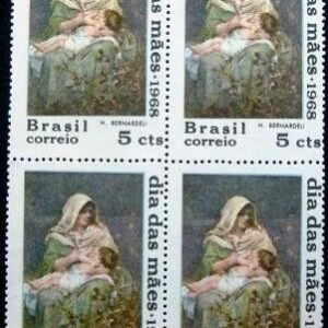 Quadra de selos postais do Brasil de 1968 Dia das Mães N QD