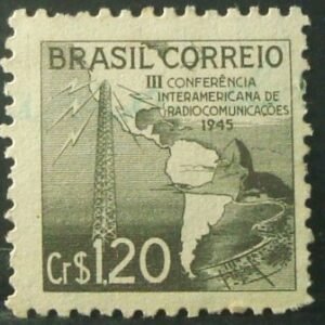 selo postal do Brasil de 1945 Radiocomunicações - C 211 U