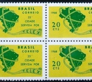 Quadra de selos postais de 1968 Telex Curitiba