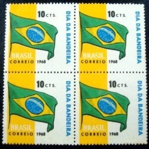 Quadra de selos postais do Brasil de 1968 Bandeira Nacional M QD