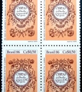 Quadra de selos postais do Brasil de 1986 Gregório de Mattos