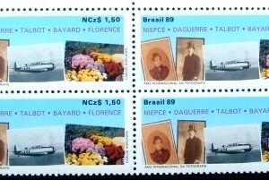 Quadra de selos comemorativos do Brasil de 1989 Ano da Fotografia