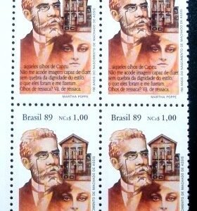 Quadra de selos postais do Brasil de 1989 Machado de Assis