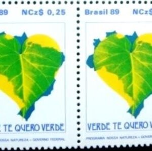 Par de selos postais do Brasil de 1989 Verde