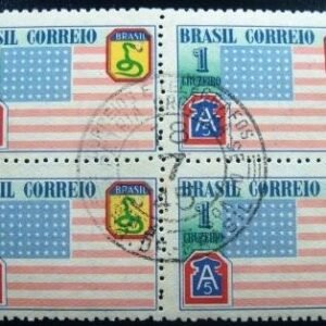 Quadra de selos do Brasil de 1945 Bandeira Americana MCC