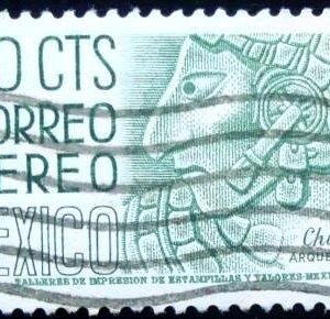 Selo postal do México de 1954 Chieftain head Bonampak