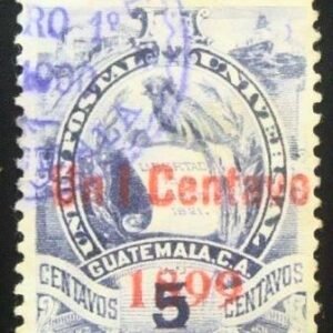 Selo postal da Guatemala de 1899 National Emblem surcharged in red 1c on 5c