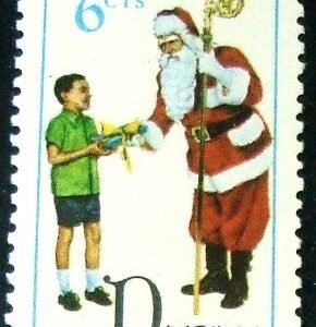 Selo postal do Brasil de 1968 Papai Noel M
