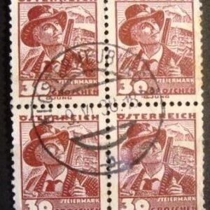 Quadra de selos da Áustria de 1934 Hunter from Styria 30 U QD