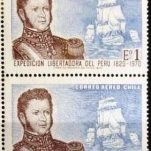 Par de selos postais do Chile de 1971 Bernardo O'Higgins
