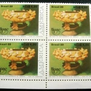 Quadra de selos postais do Brasil de 1989 Vaso Cariátides