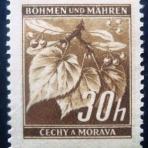 Selo postal da Tchecoslováquia de 1945 Lime branch with fruits