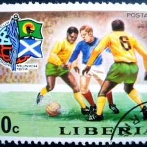 Selo postal da Libéria de 1974 Zaire x Scotland