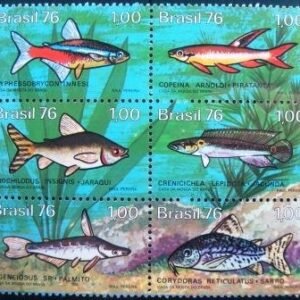 Se-tenant do Brasil de 1976 Peixes de Água Doce M SET