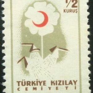 Selo postal da Turquia de 1957 Red Crescent Symbol on the Flower