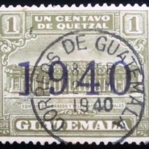 Selo postal da Guatemala de 1940 GPO and Telegraph building overprinted brown