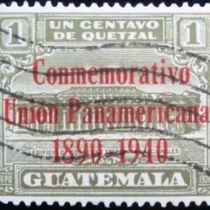 Selo postal da Guatemala de 1940 GPO and Telegraph building overprinted red