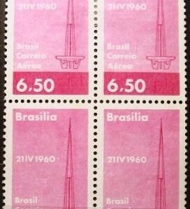 Quadra de selos postais aéreos do Brasil de 1960 Torre de TV