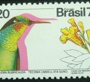 Selo postal do Brasil de 1973 Ipê e Beija-flor