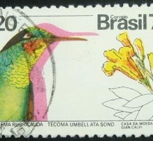 Selo postal do Brasil de 1973 Ipê e Beija-flor - C 783 U
