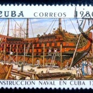 Selo postal de Cuba de 1980 Ship of the Line Santisima Trinidad U