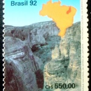 Selo postal do Brasil de 1992 Serra da Capivara Mapa