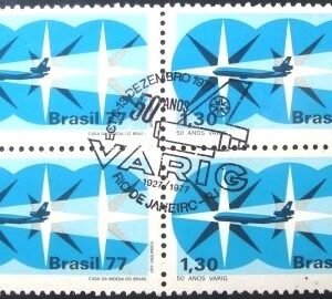 Quadra de selos do Brasil de 1977 50 Anos da Varig