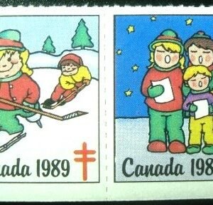 Par de selos Cinderella do Canadá de 1968 Natal Tuberculose