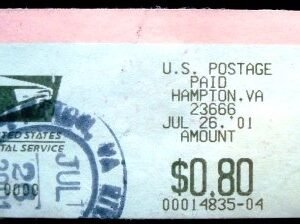 Etiqueta ATM US Postage Hampton.VA 0
